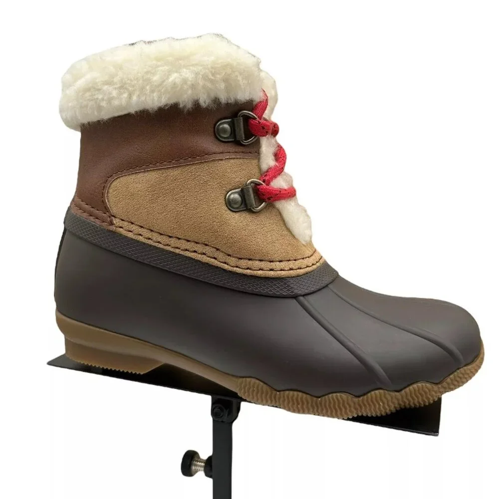 Sperry Alpine Saltwater Toddler Girls Duck Boots Size 10 Brown/Tan Faux Fur Trim